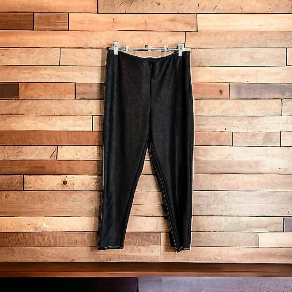 Tahari faux leather snakeskin black leggings slim zip pants dressy trousers L